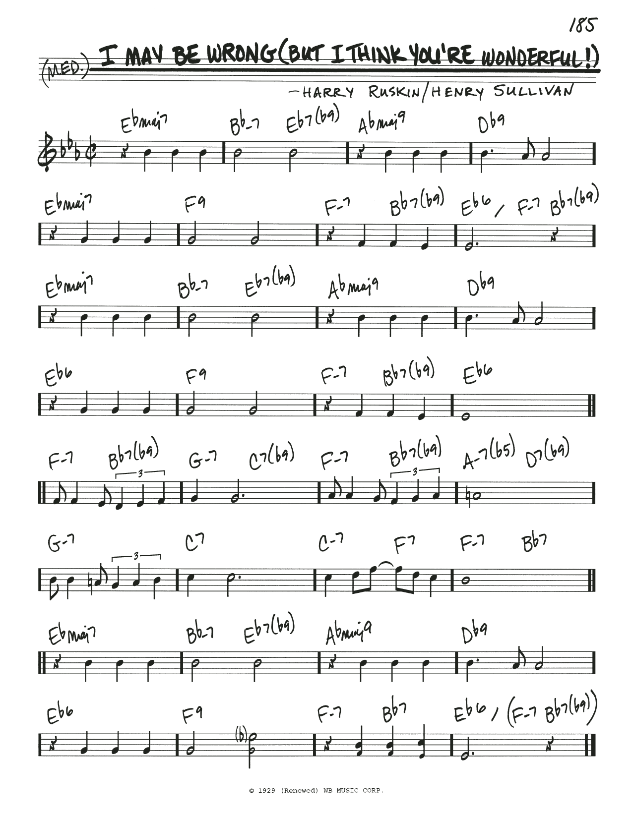 I May Be Wrong (But I Think You're Wonderful!) (Real Book  Melody & Chords) von Harry Ruskin