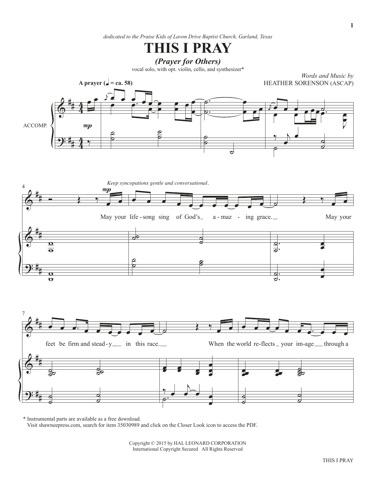 This I Pray (from The Prayer Project) (Piano & Vocal) von Heather Sorenson