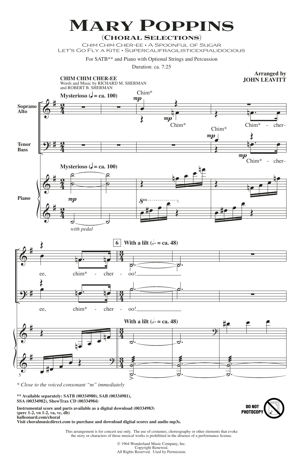 Mary Poppins (Choral Selections) (arr. John Leavitt) (SATB Choir) von Sherman Brothers