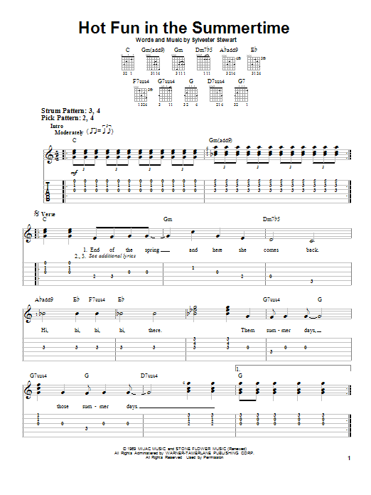 Hot Fun In The Summertime (Easy Guitar Tab) von Sly & The Family Stone