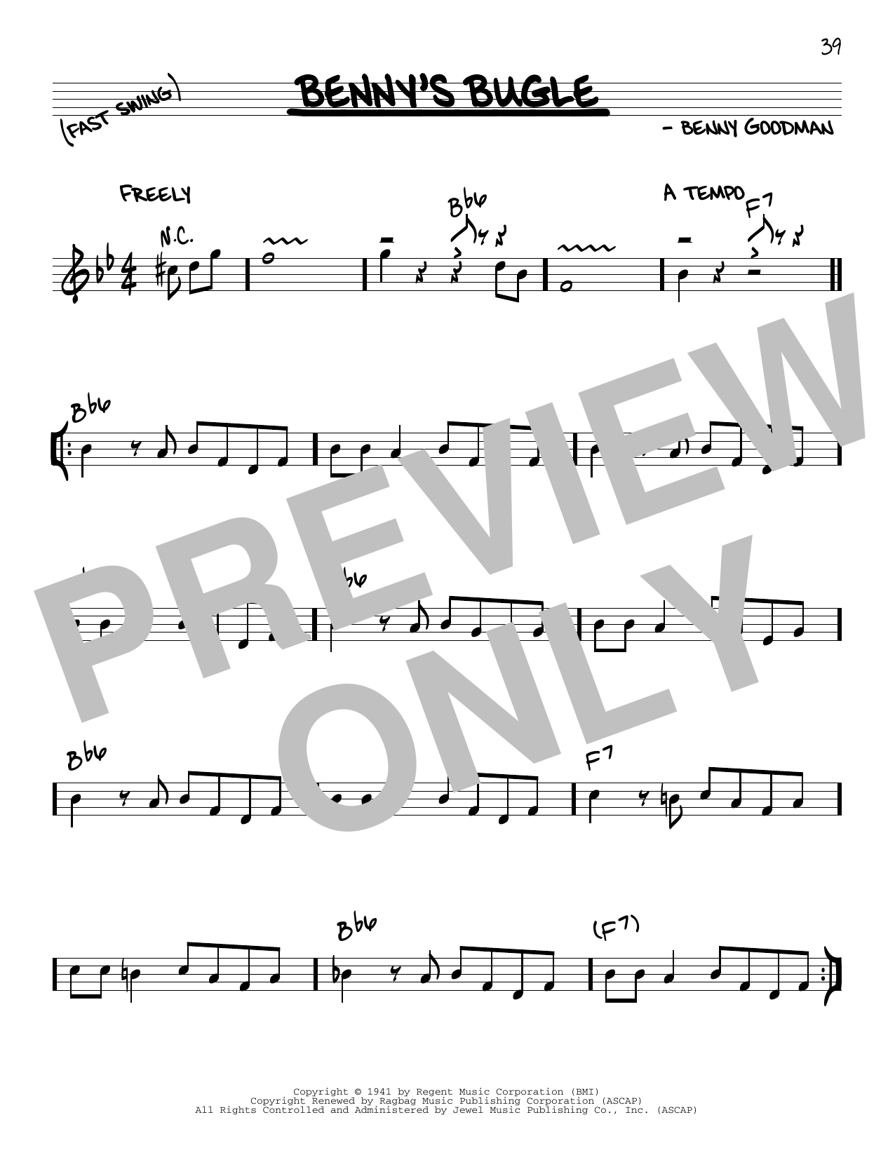Benny's Bugle (Real Book  Melody & Chords) von Benny Goodman