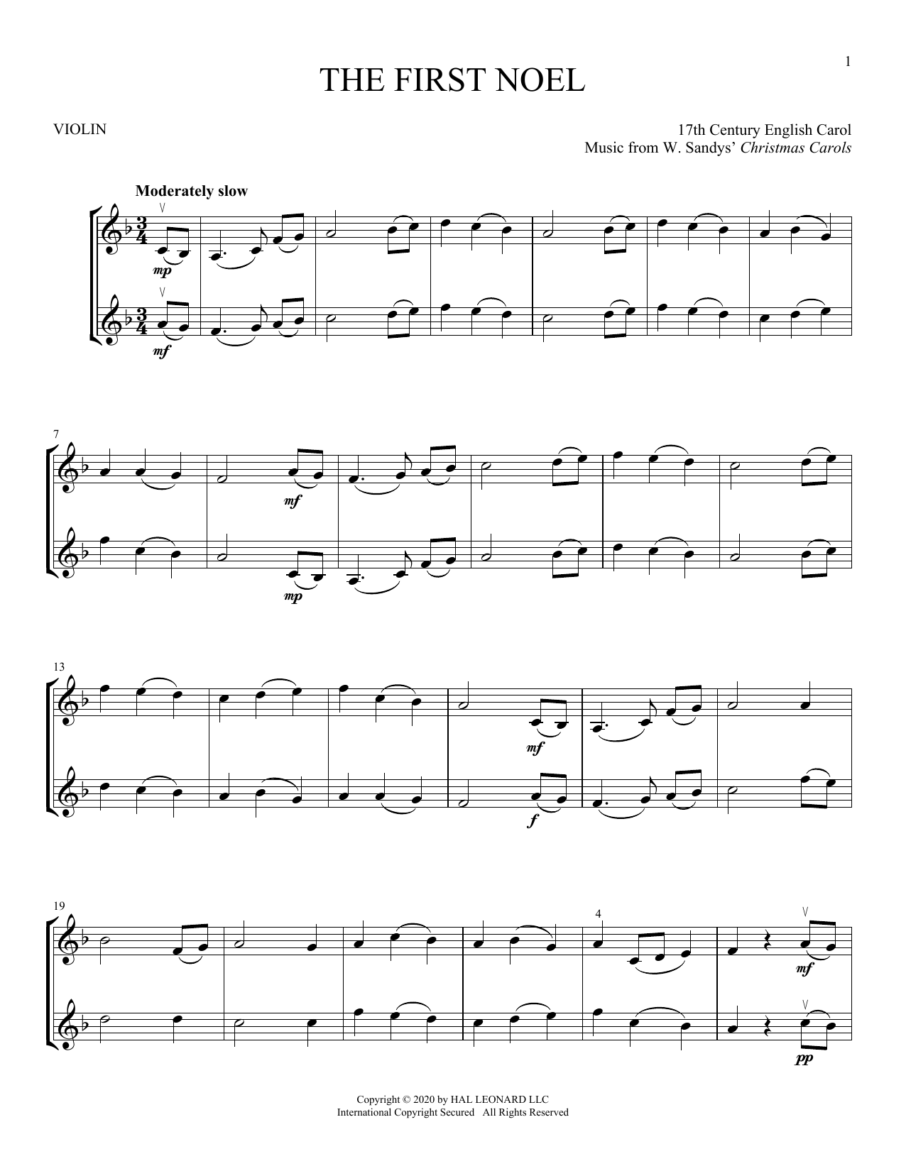 The First Noel (Violin Duet) von 17th Century English Carol