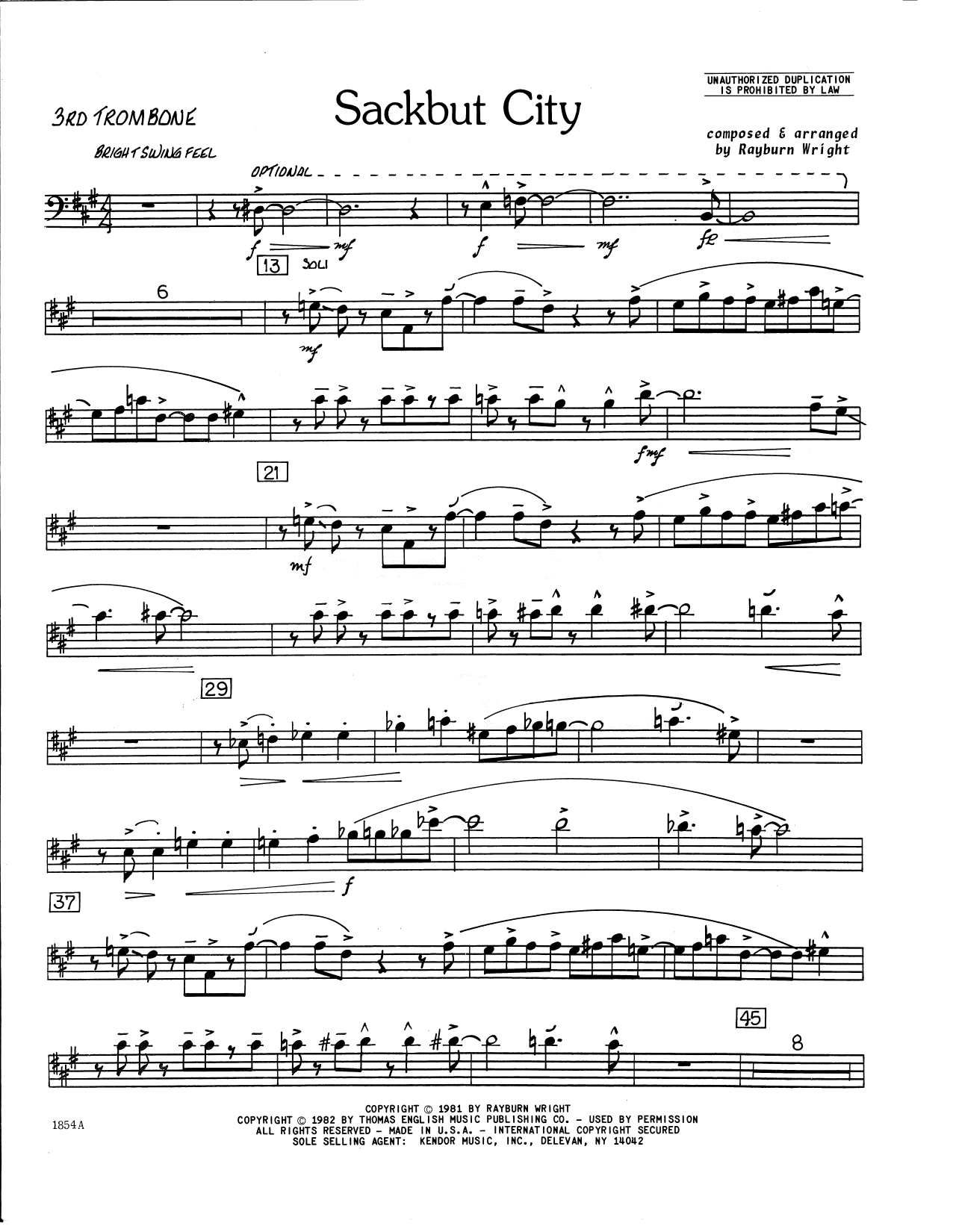 Sackbut City - 3rd Trombone (Jazz Ensemble) von Rayburn Wright