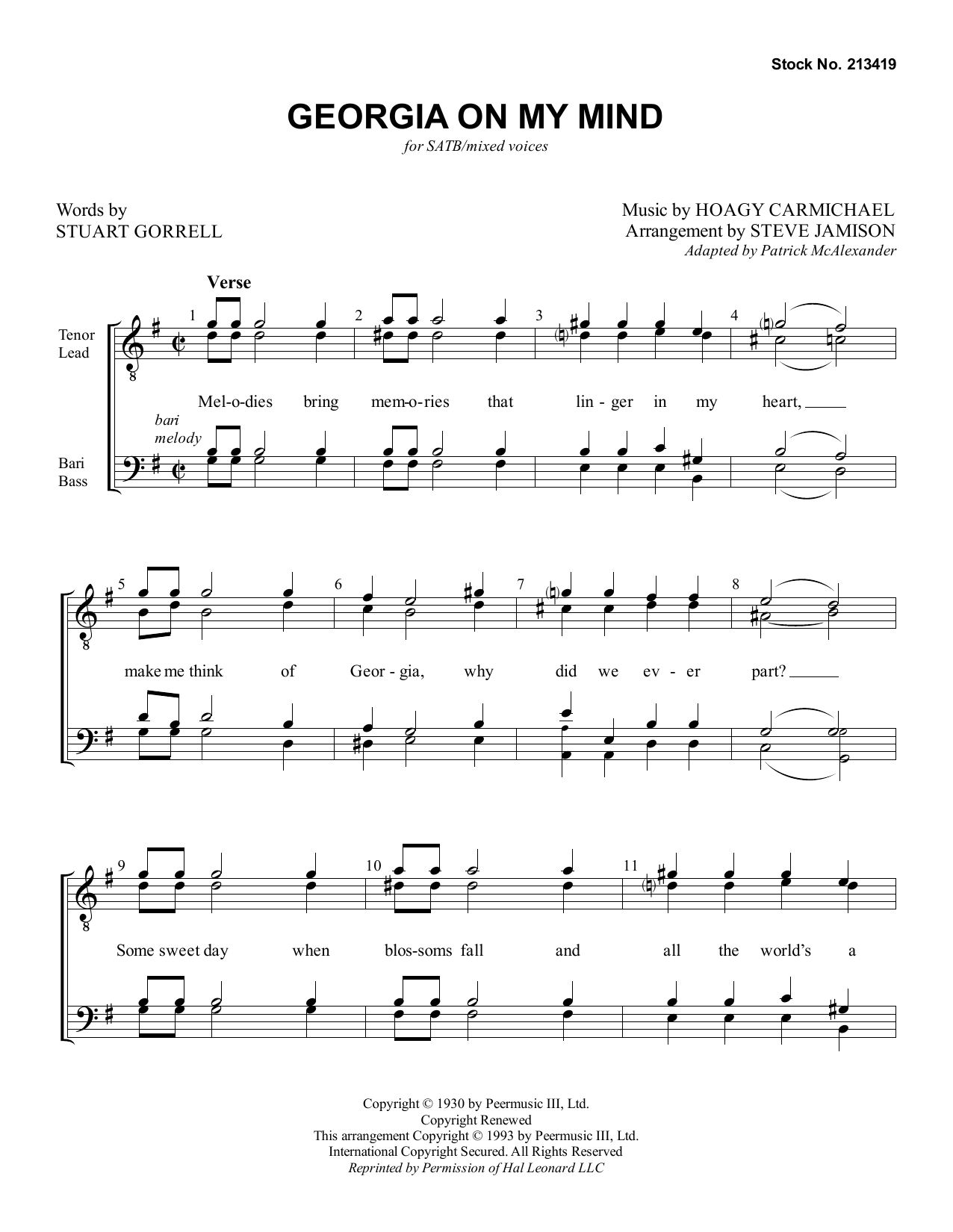 Georgia on My Mind (arr. Steve Jamison) (SATB Choir) von Stuart Gorrell and Hoagy Carmichael