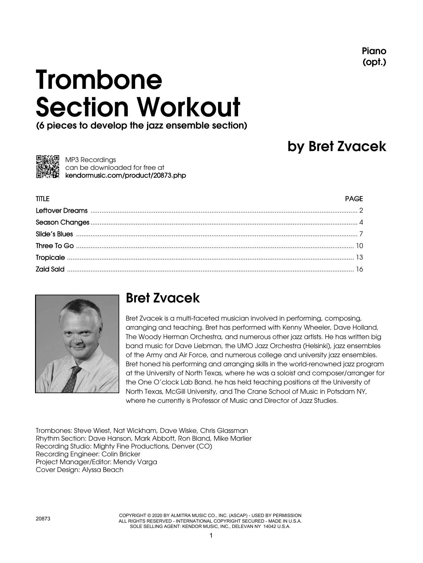 Trombone Section Workout with MP3's (6 pieces to develop the jazz ensemble section) - Piano (Brass Ensemble) von Bret Zvacek
