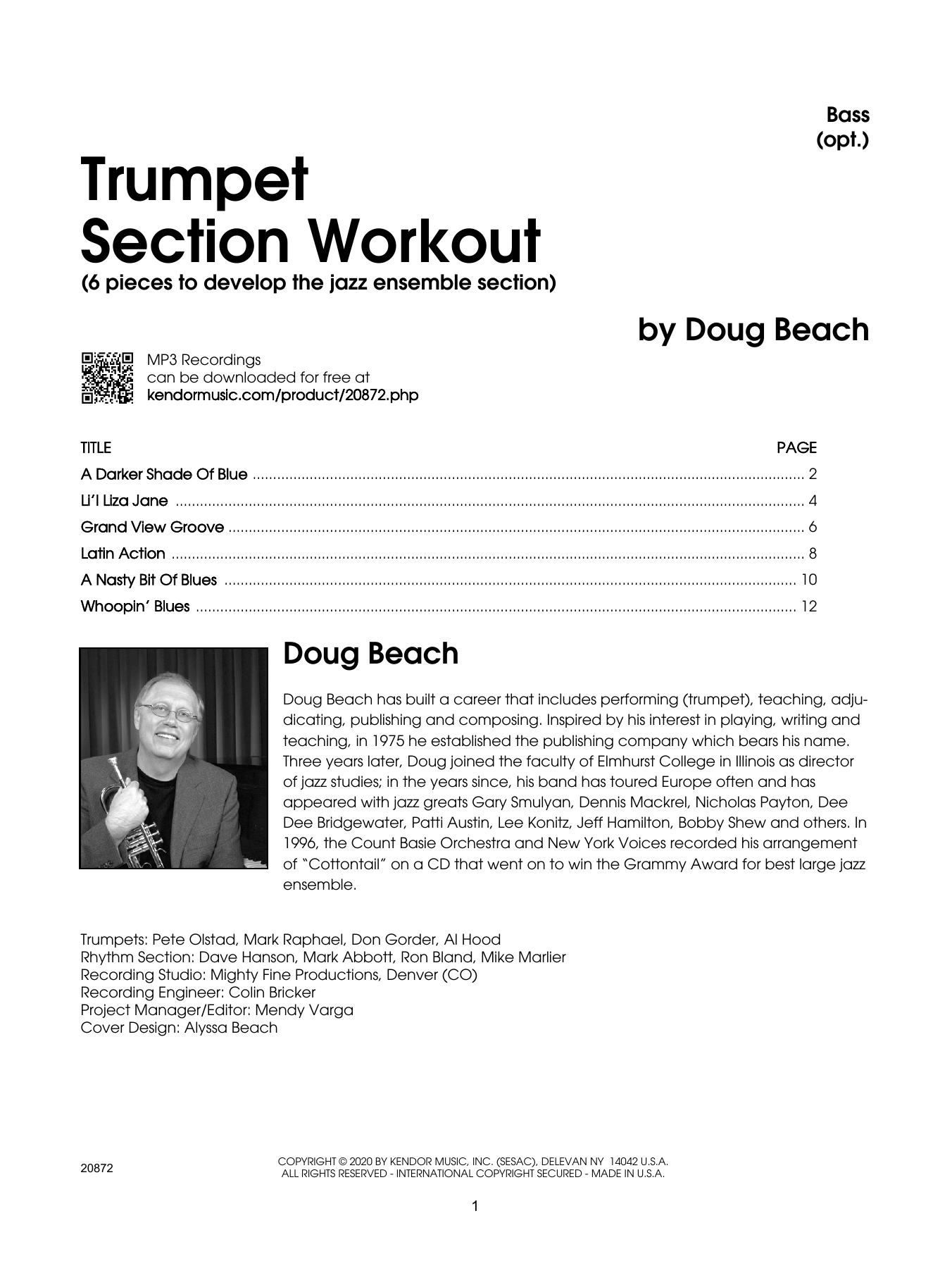 Trumpet Section Workout with MP3's (6 pieces to develop the jazz ensemble section) - Bass (Brass Ensemble) von Doug Beach