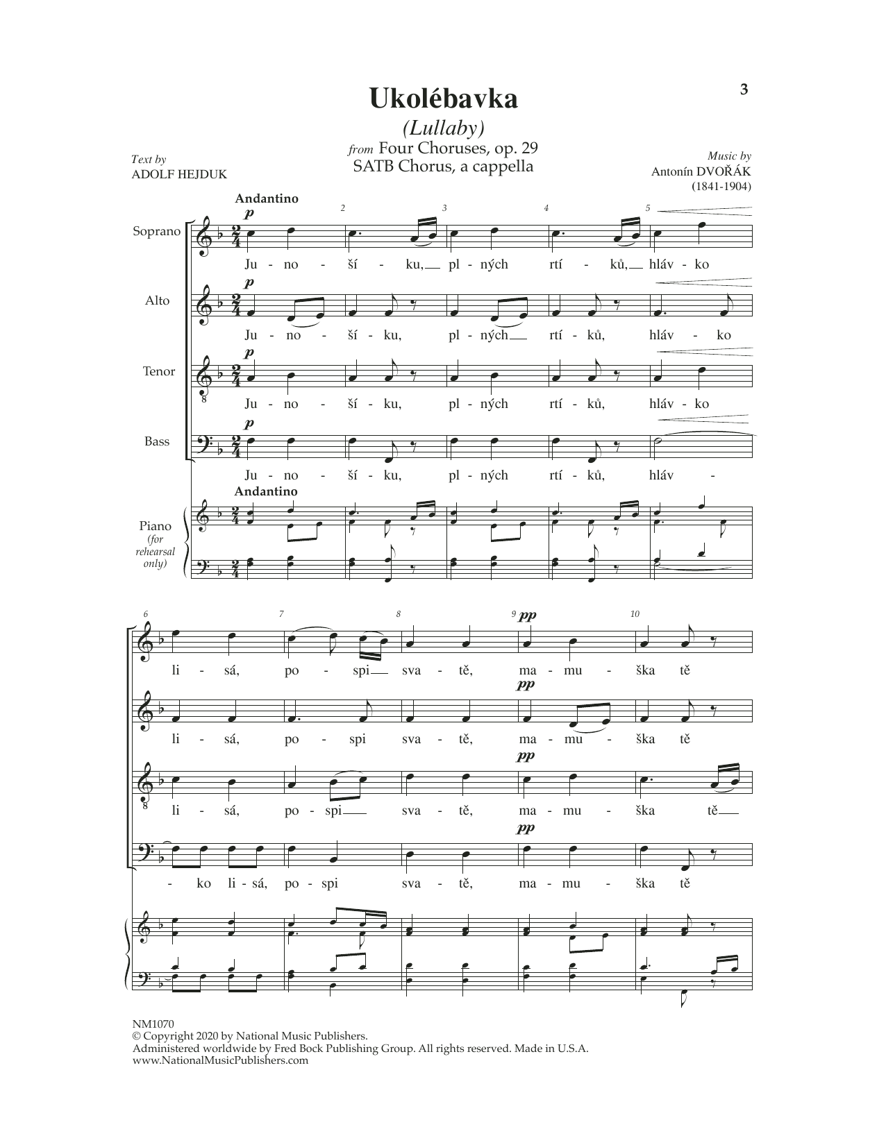 Ukolebavka (Lullaby) (SATB Choir) von Antonin Dvork