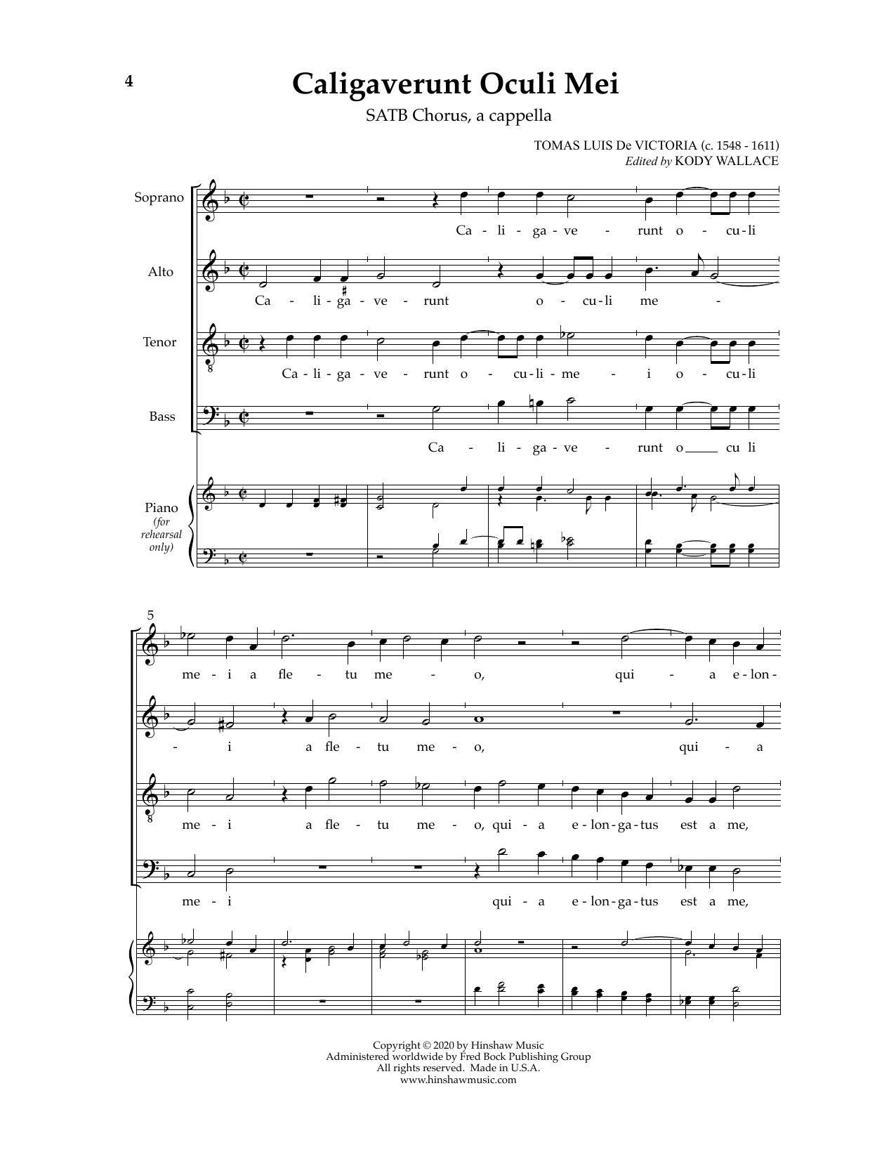 Caligaverunt Oculi Mei (SATB Choir) von Tomas Luis de Victoria