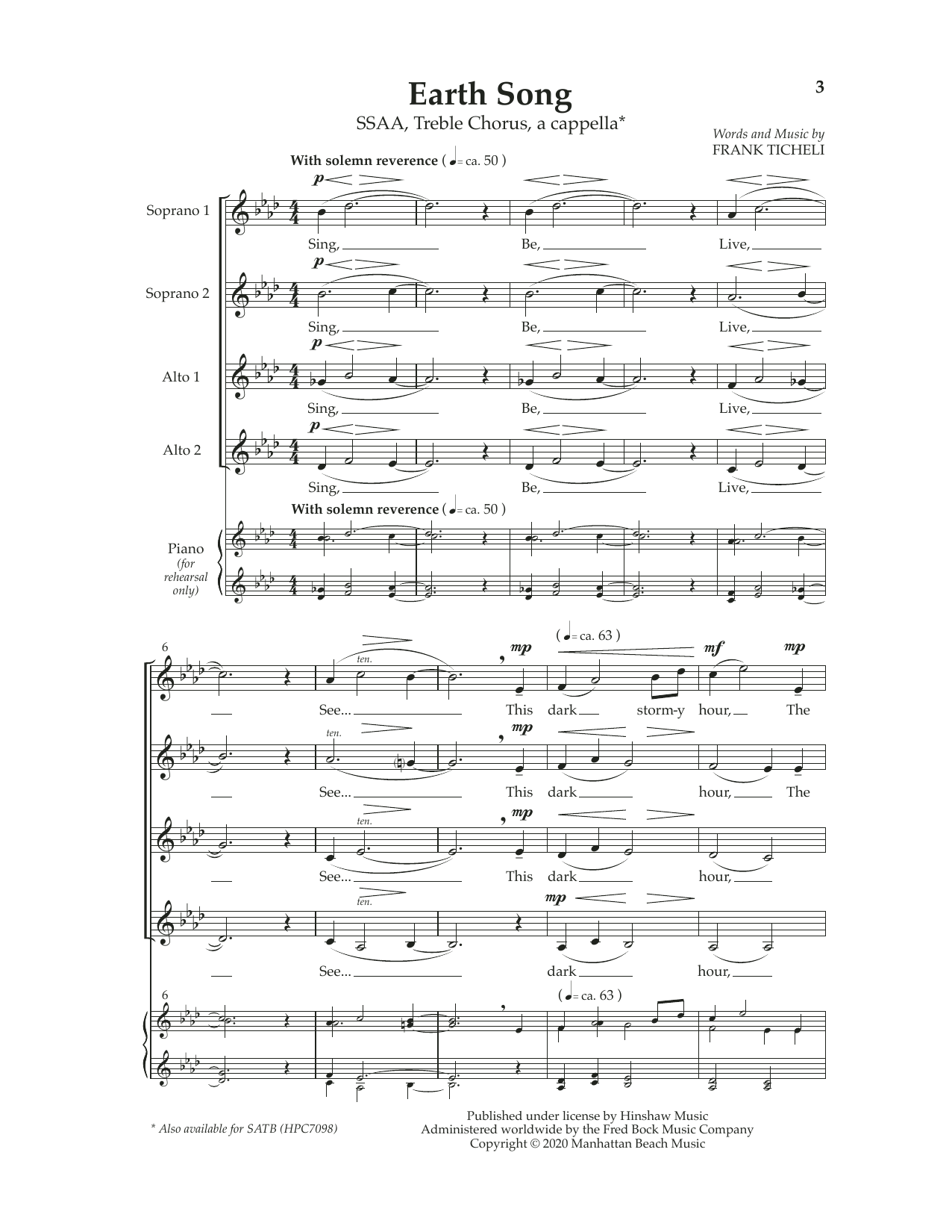 Earth Song (SSAA Choir) von Frank Ticheli