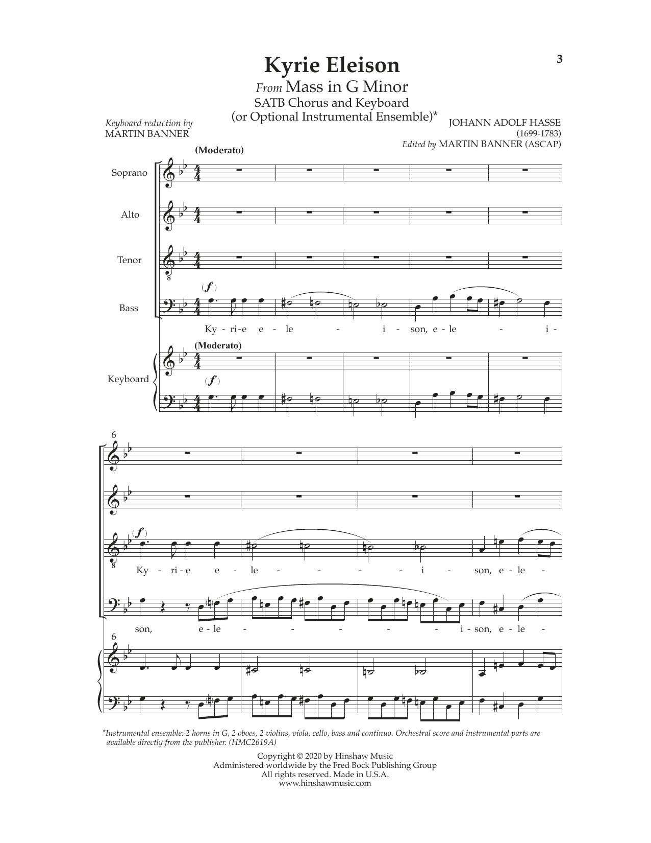Kyrie Eleison (from Mass In G Minor) (SATB Choir) von Johann Adolf Hasse