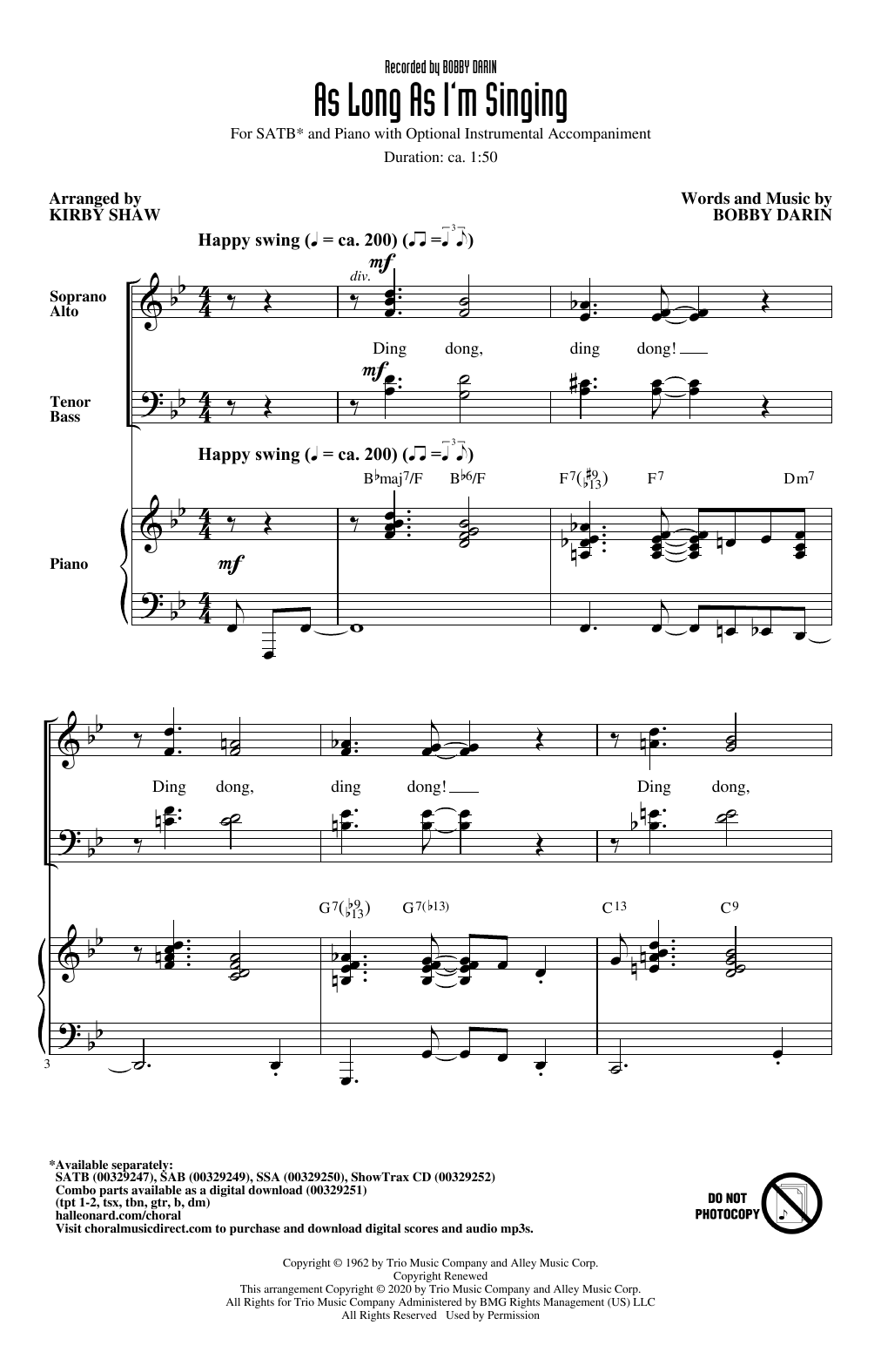 As Long As I'm Singing (arr. Kirby Shaw) (SATB Choir) von Bobby Darin
