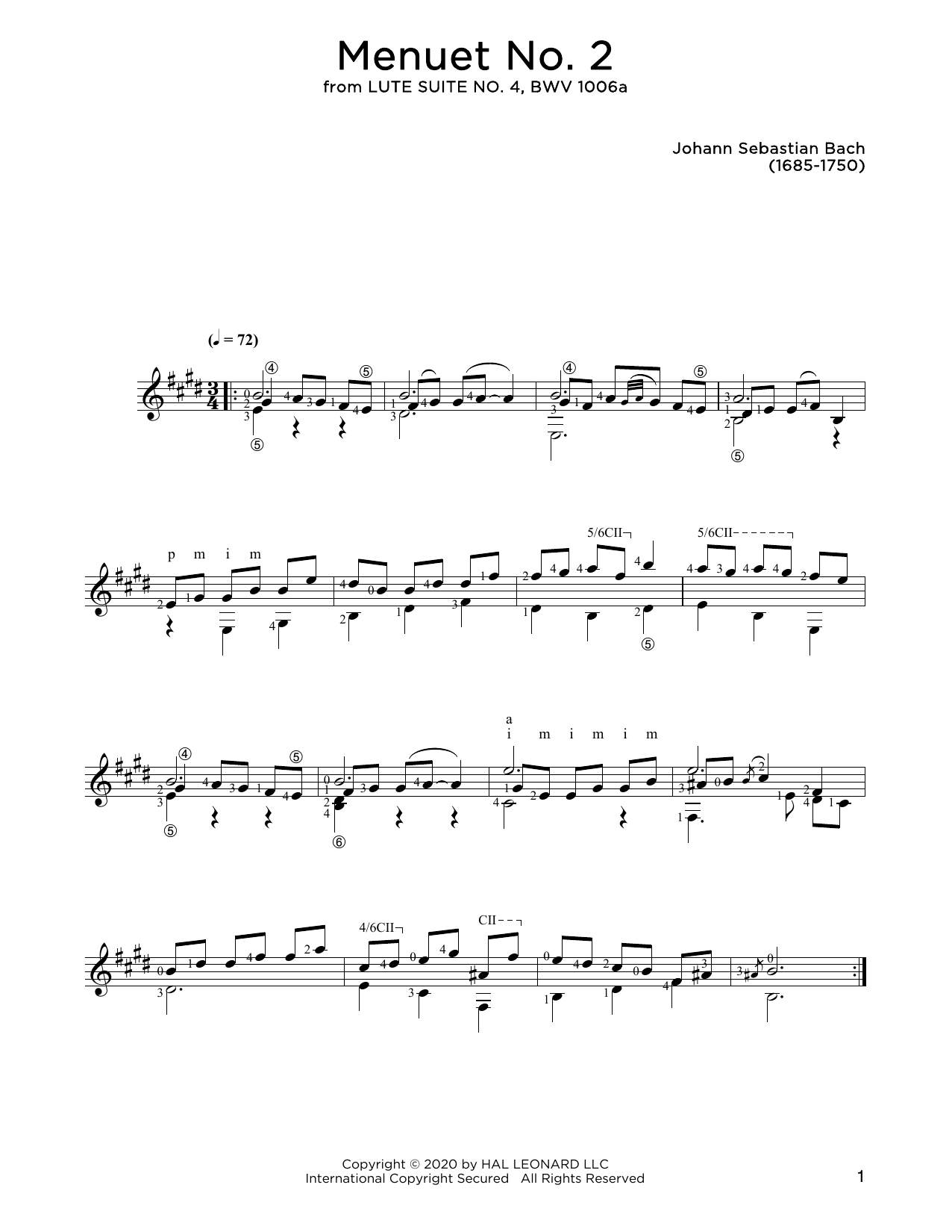 Menuet No. 2 (Solo Guitar) von Johann Sebastian Bach