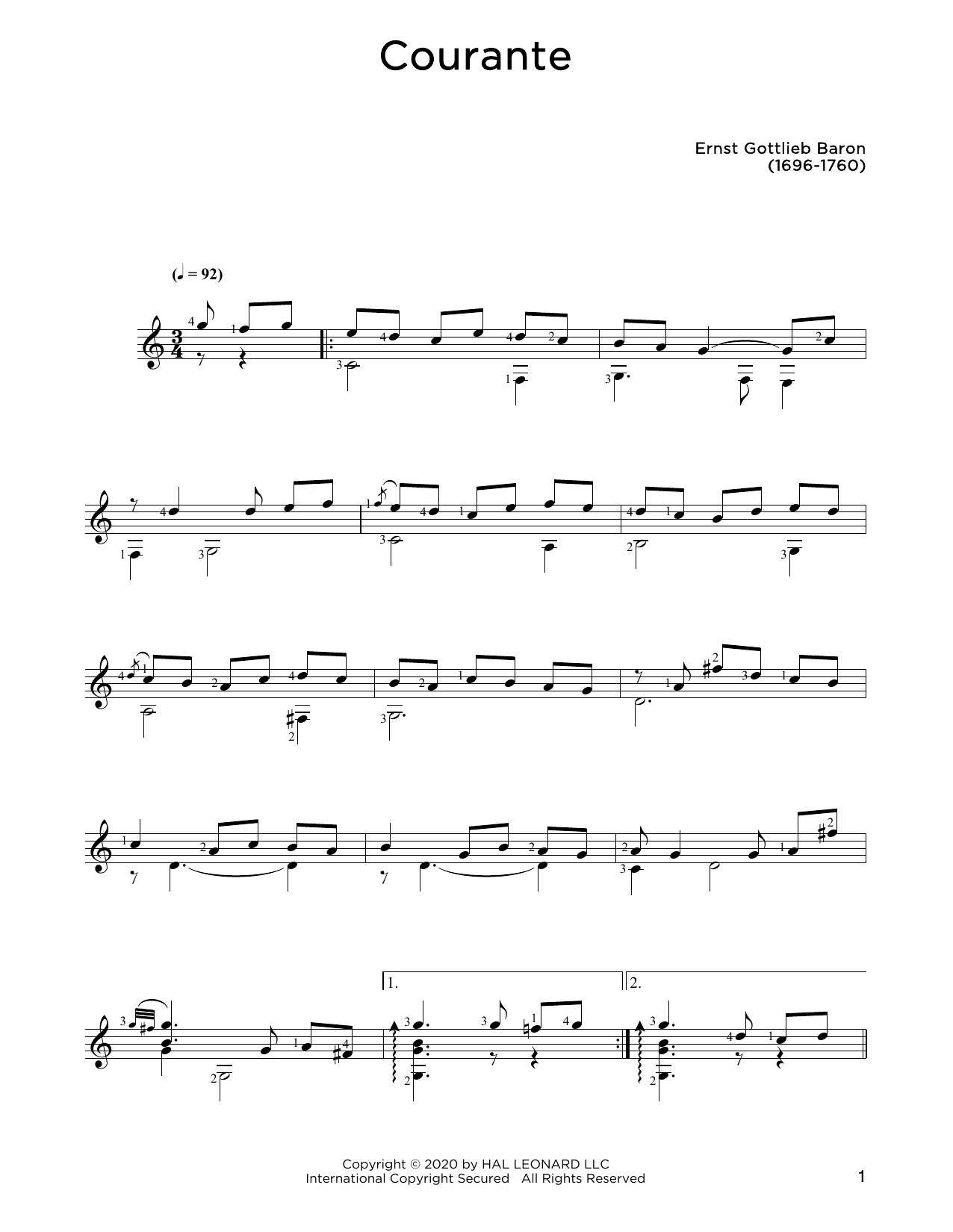 Courante (Solo Guitar) von Ernst Gottlieb Baron