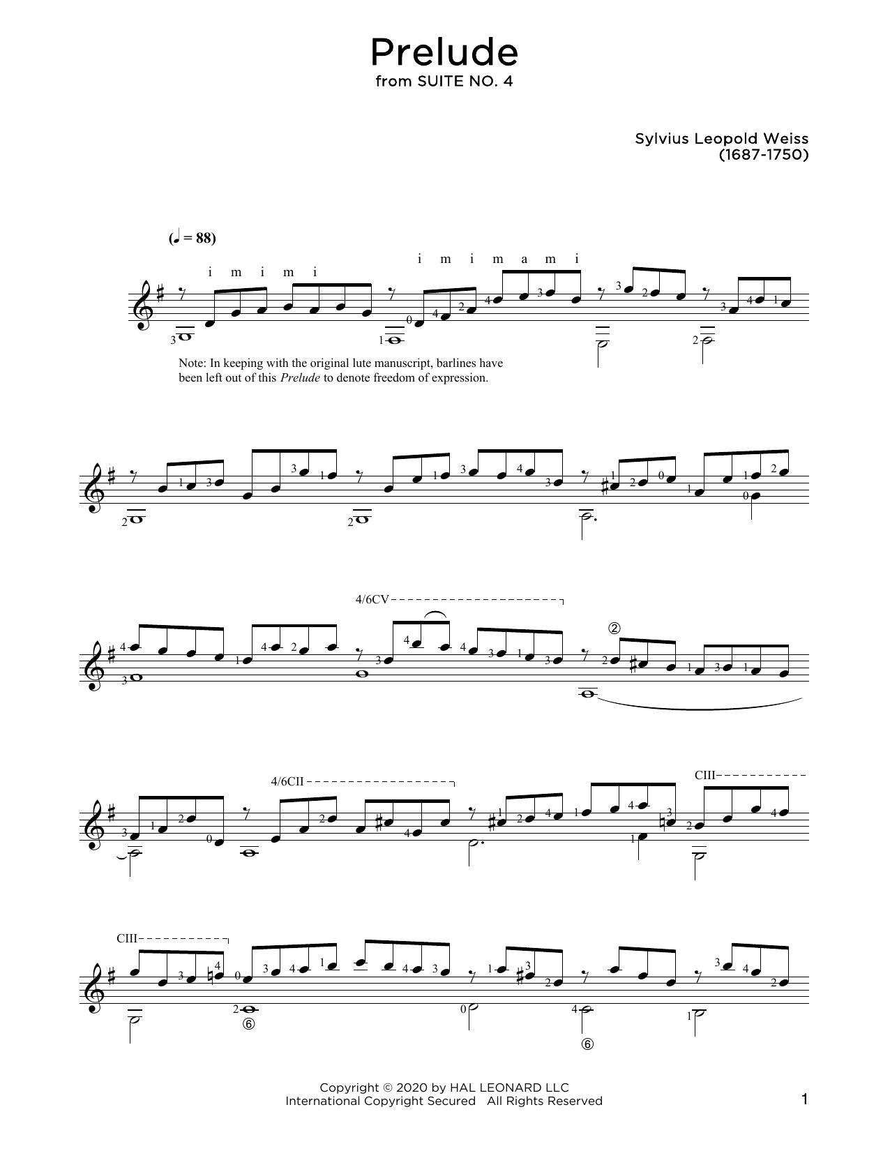 Prelude (Solo Guitar) von Sylvius Leopold Weiss