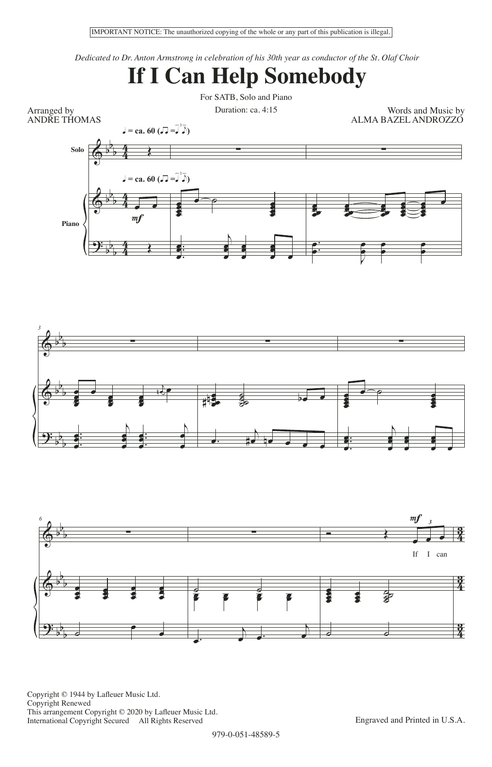 If I Can Help Somebody (arr. Andr Thomas) (SATB Choir) von Alma Bazel Androzzo