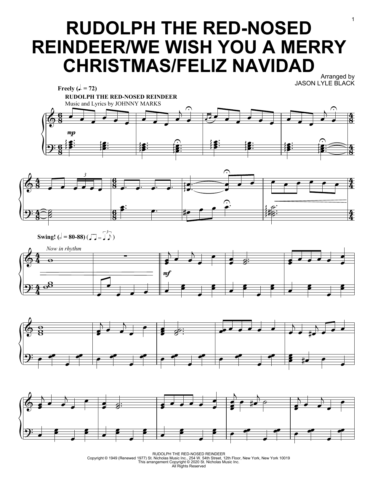 Rudolph The Red-Nosed Reindeer/We Wish You A Merry Christmas/Feliz Navidad (Piano Solo) von Jason Lyle Black