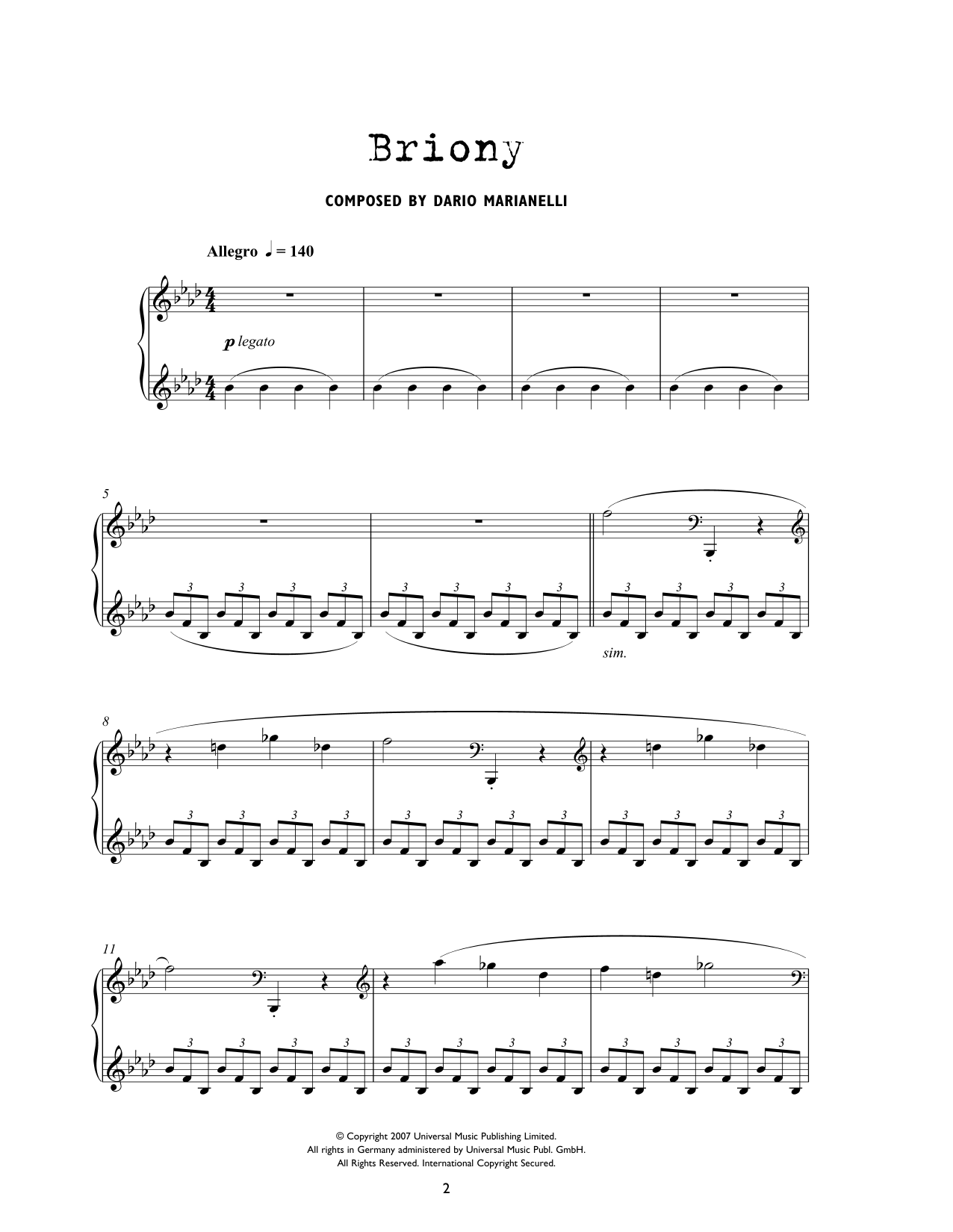 Briony (from Atonement) (Piano Solo) von Dario Marianelli