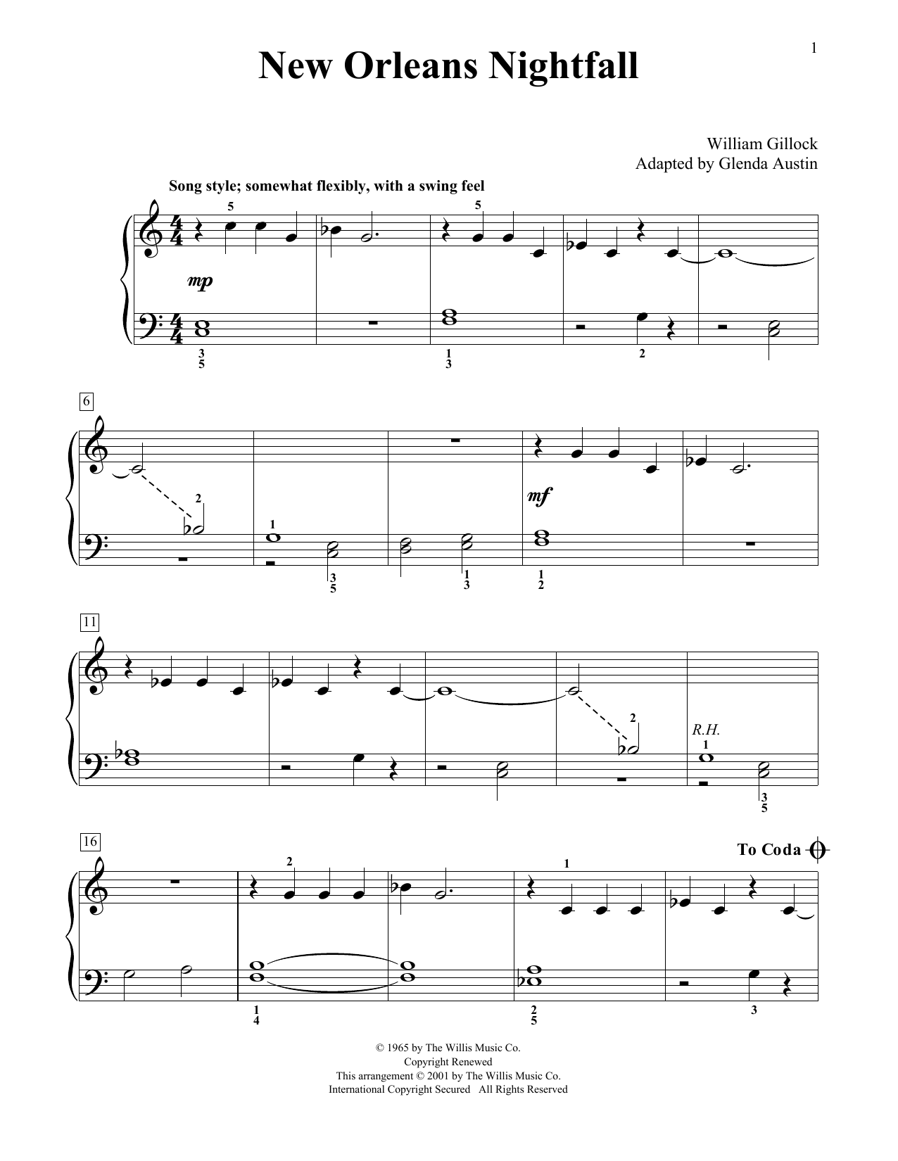 New Orleans Nightfall (Simplified) (adapted by Glenda Austin) (Educational Piano) von William Gillock