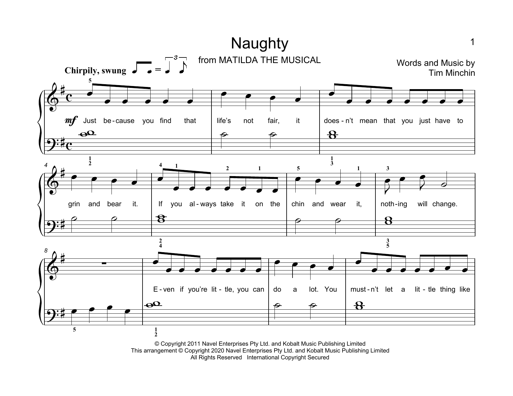 Naughty (from Matilda The Musical) (arr. Christopher Hussey) (Educational Piano) von Tim Minchin