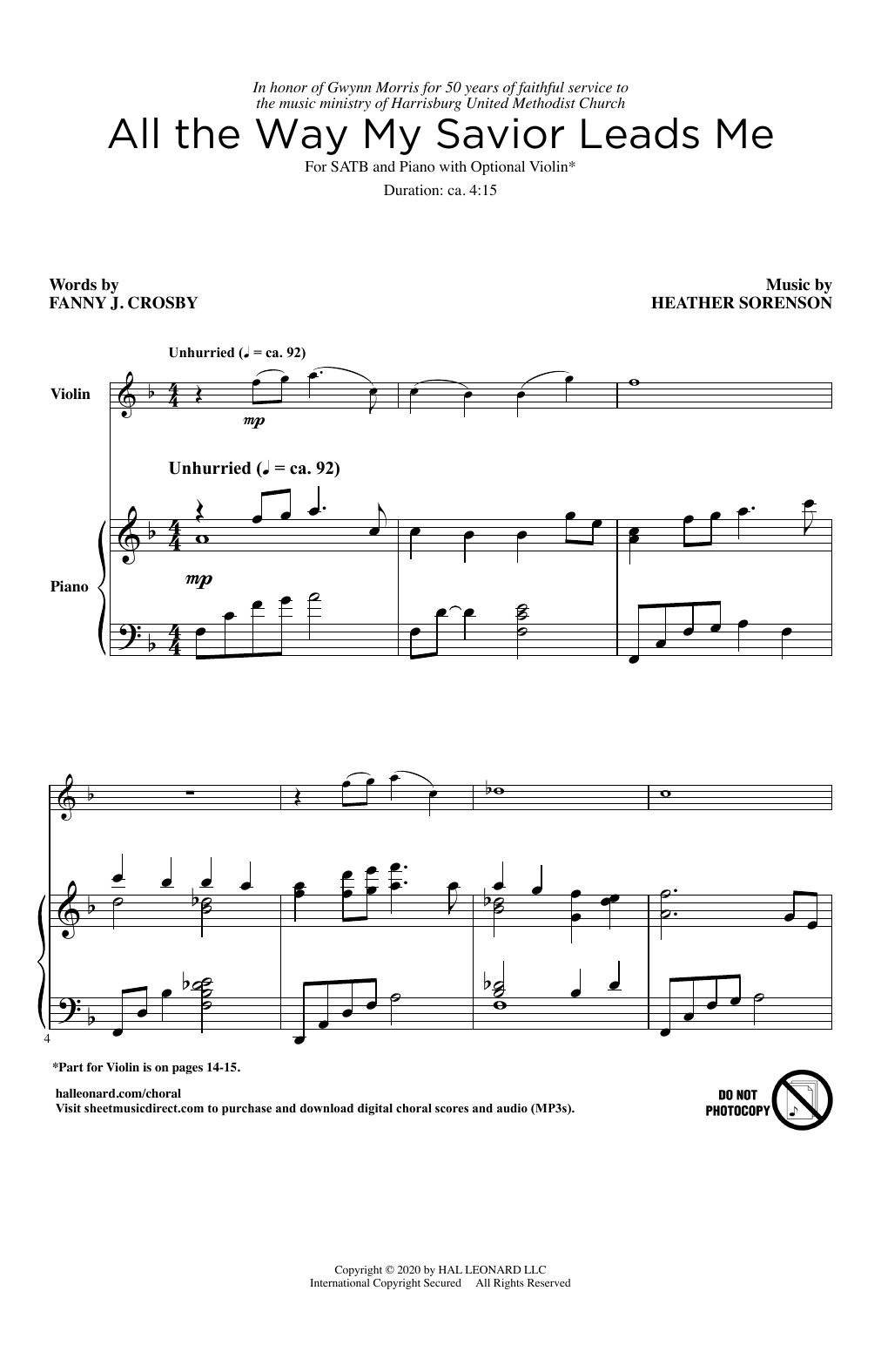 All The Way My Savior Leads Me (SATB Choir) von Fanny J. Crosby and Heather Sorenson