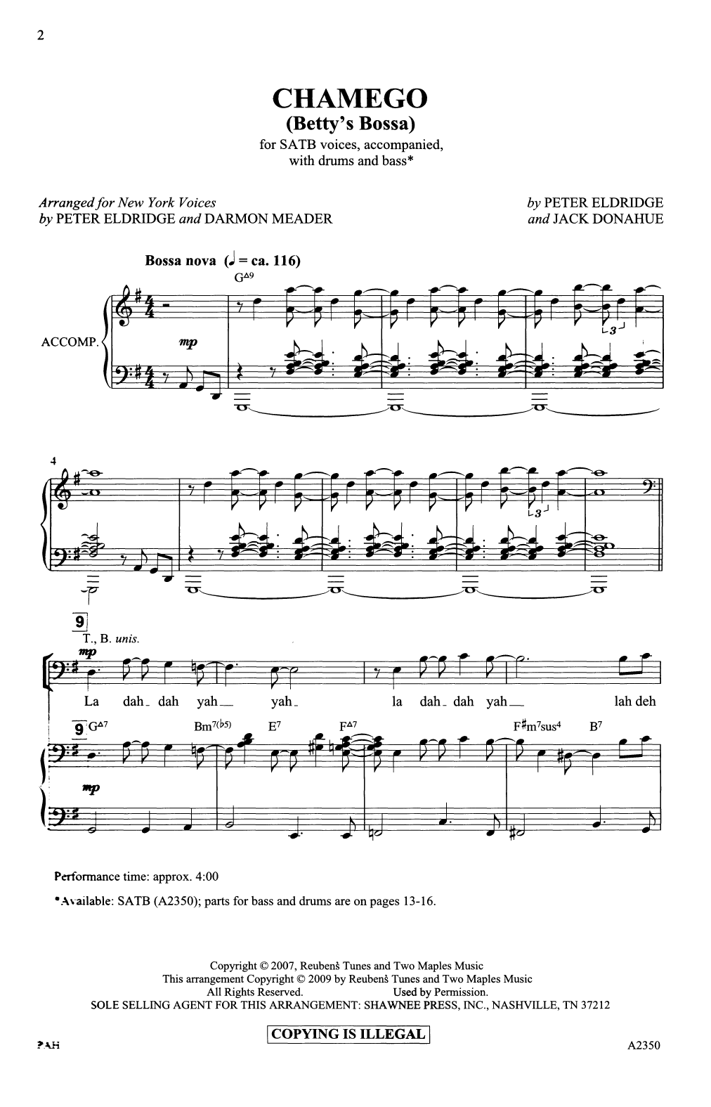 Chamego (Betty's Bossa) (arr. Darmon Meader and Peter Eldridge) (SATB Choir) von Peter Eldridge and Jack Donahue