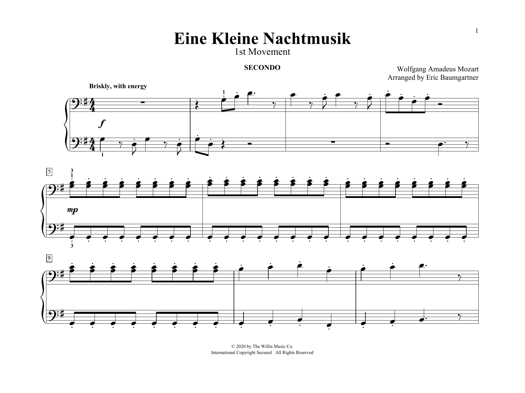 Eine Kleine Nachtmusik (1st Movement) (arr. Eric Baumgartner) (Piano Duet) von Wolfgang Amadeus Mozart