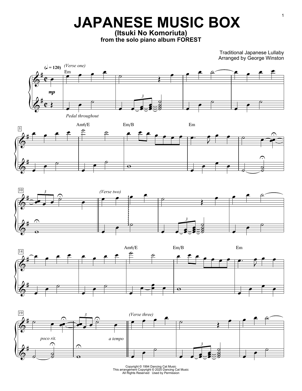 Japanese Music Box (Itsuki No Komoriuta) (Piano Solo) von George Winston