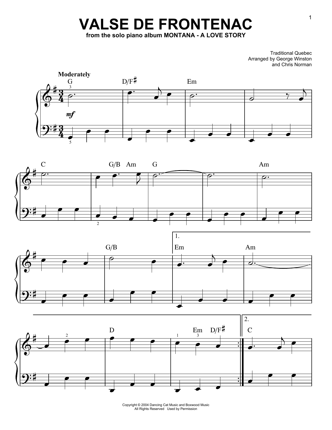 Valse De Frontenac (Easy Piano) von George Winston