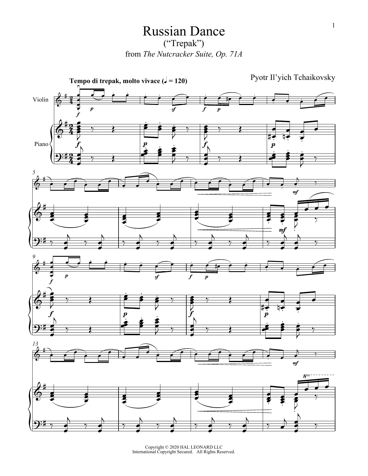 Trepak (from The Nutcracker) (Violin and Piano) von Pyotr Il'yich Tchaikovsky