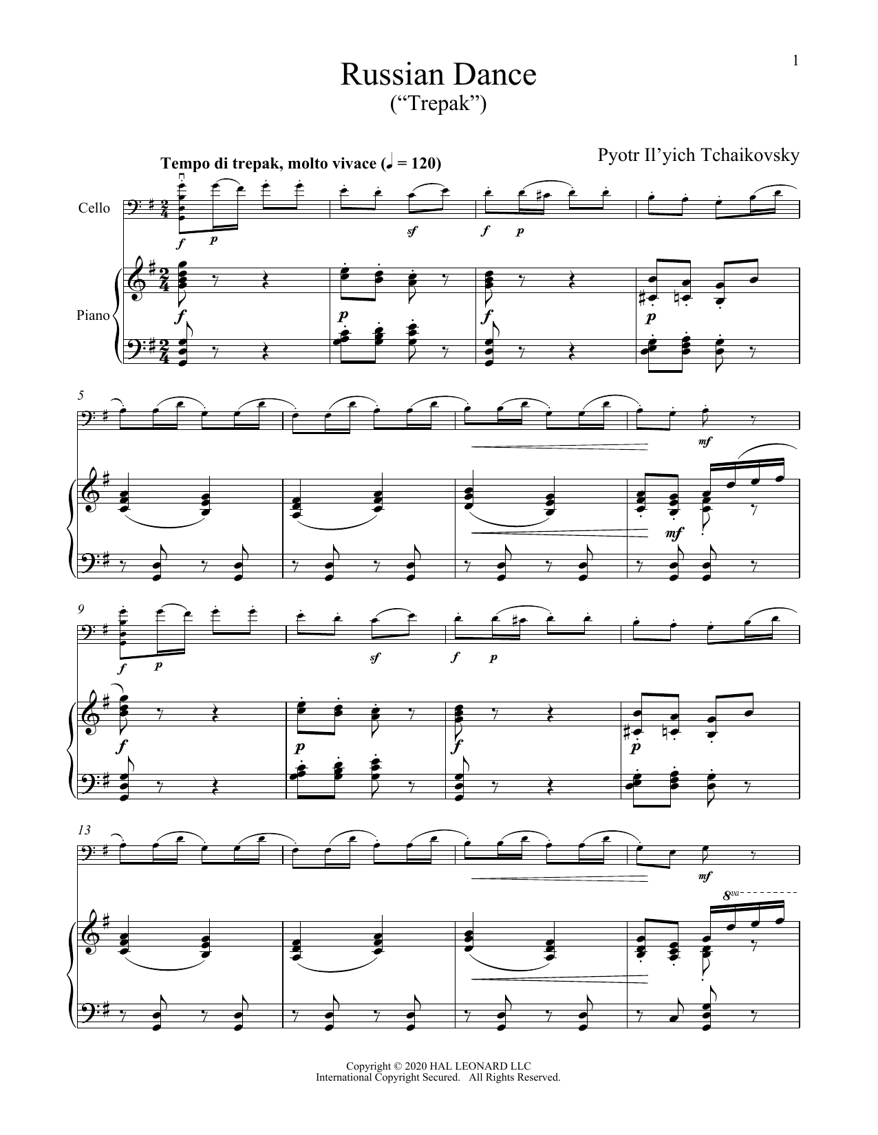 Trepak (from The Nutcracker) (Cello and Piano) von Pyotr Il'yich Tchaikovsky
