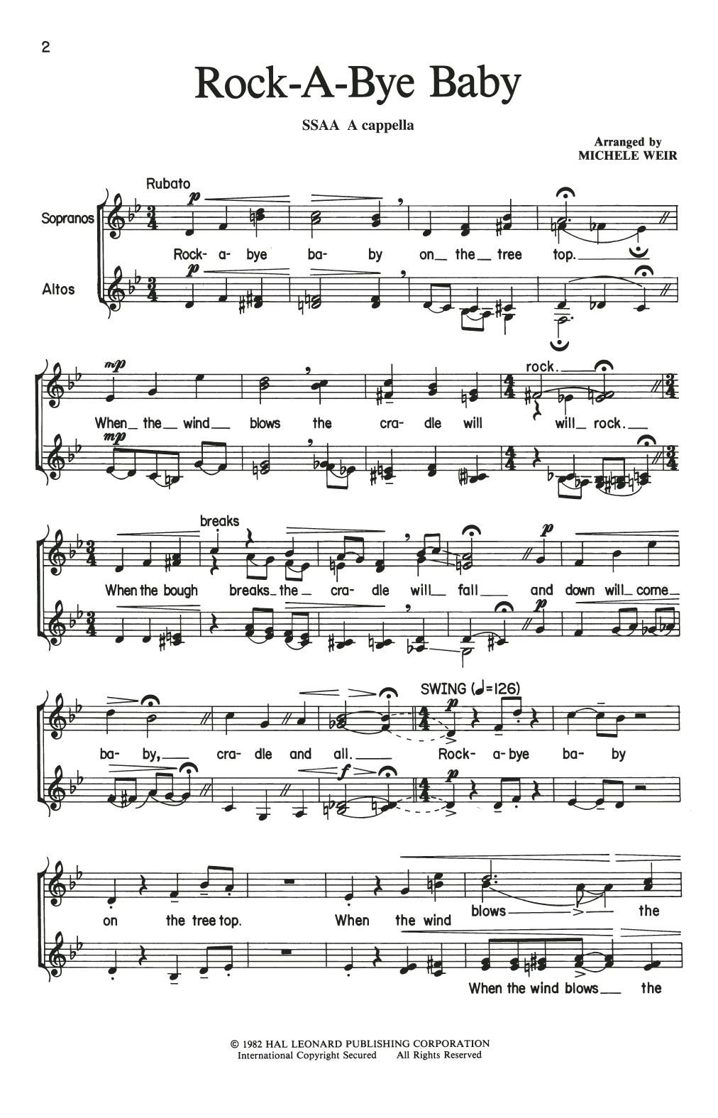 Rock-A-Bye, Baby (arr. Michele Weir) (SSAA Choir) von Traditional