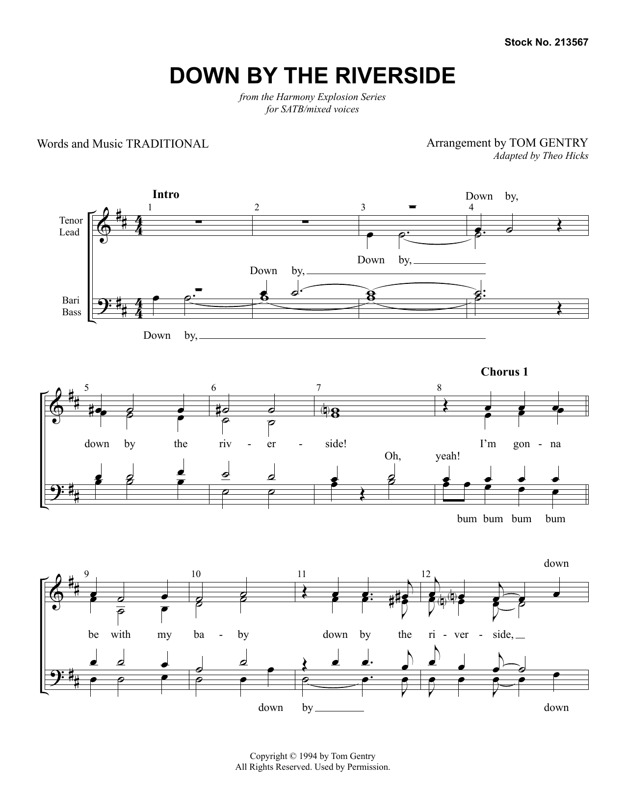 Down By The Riverside (arr. Tom Gentry) (SATB Choir) von Traditional