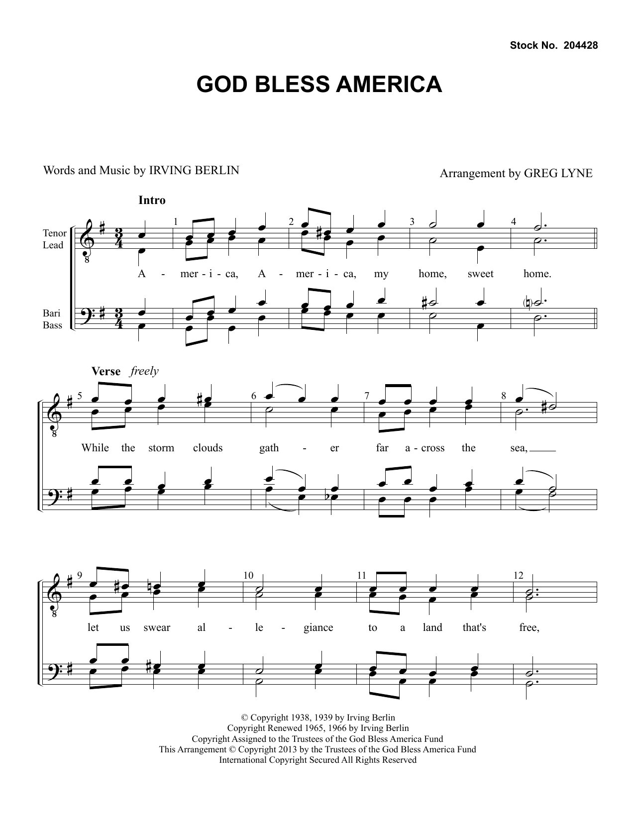 God Bless America (arr. Greg Lyne) (TTBB Choir) von Irving Berlin