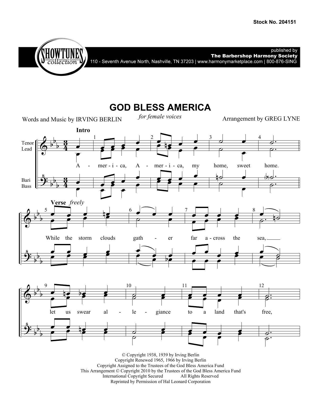 God Bless America (arr. Greg Lyne) (SSAA Choir) von Irving Berlin