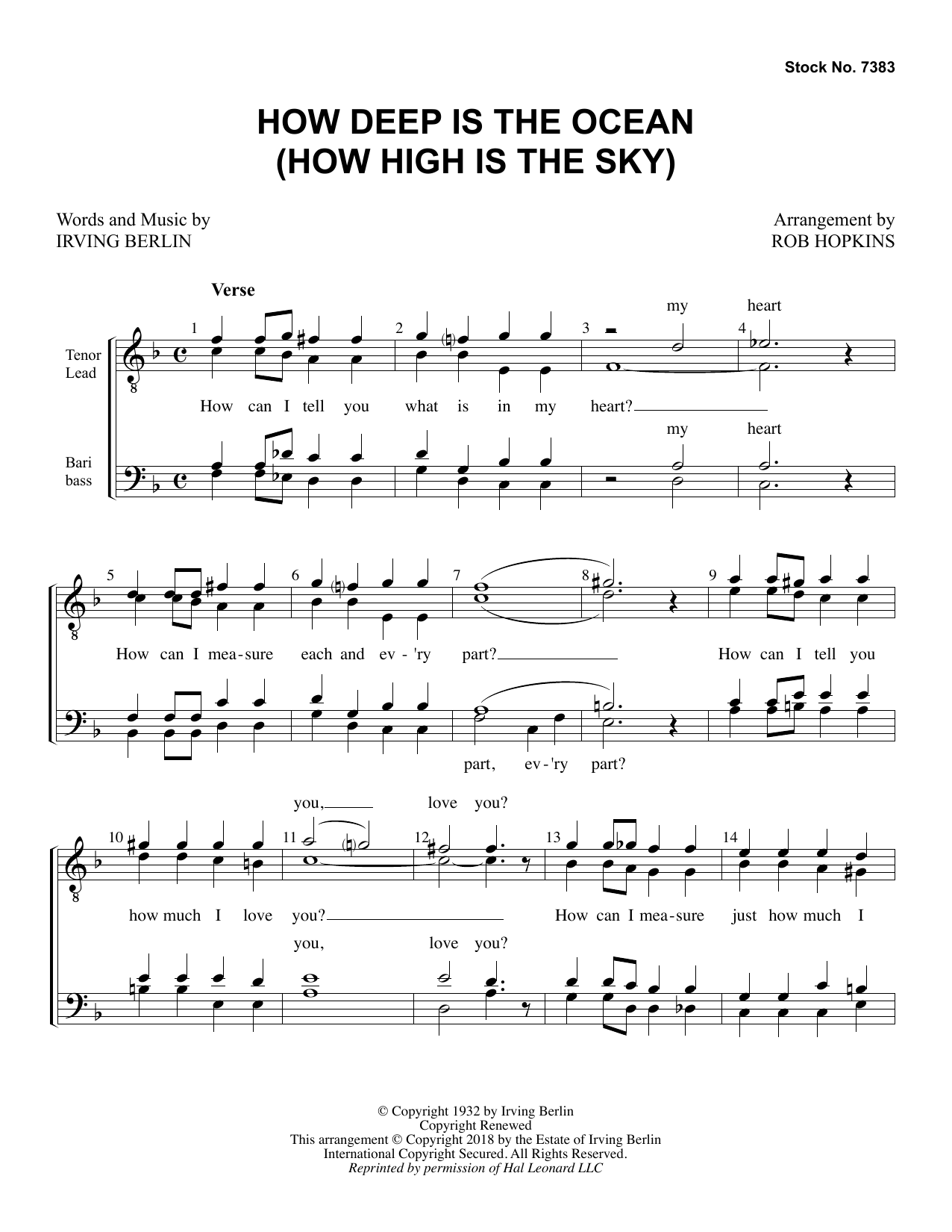 How Deep Is The Ocean (How High Is the Sky) (arr. Rob Hopkins) (TTBB Choir) von Irving Berlin