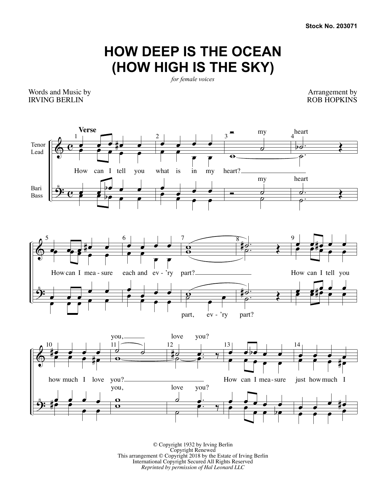 How Deep Is The Ocean (How High Is the Sky) (arr. Rob Hopkins) (SSAA Choir) von Irving Berlin