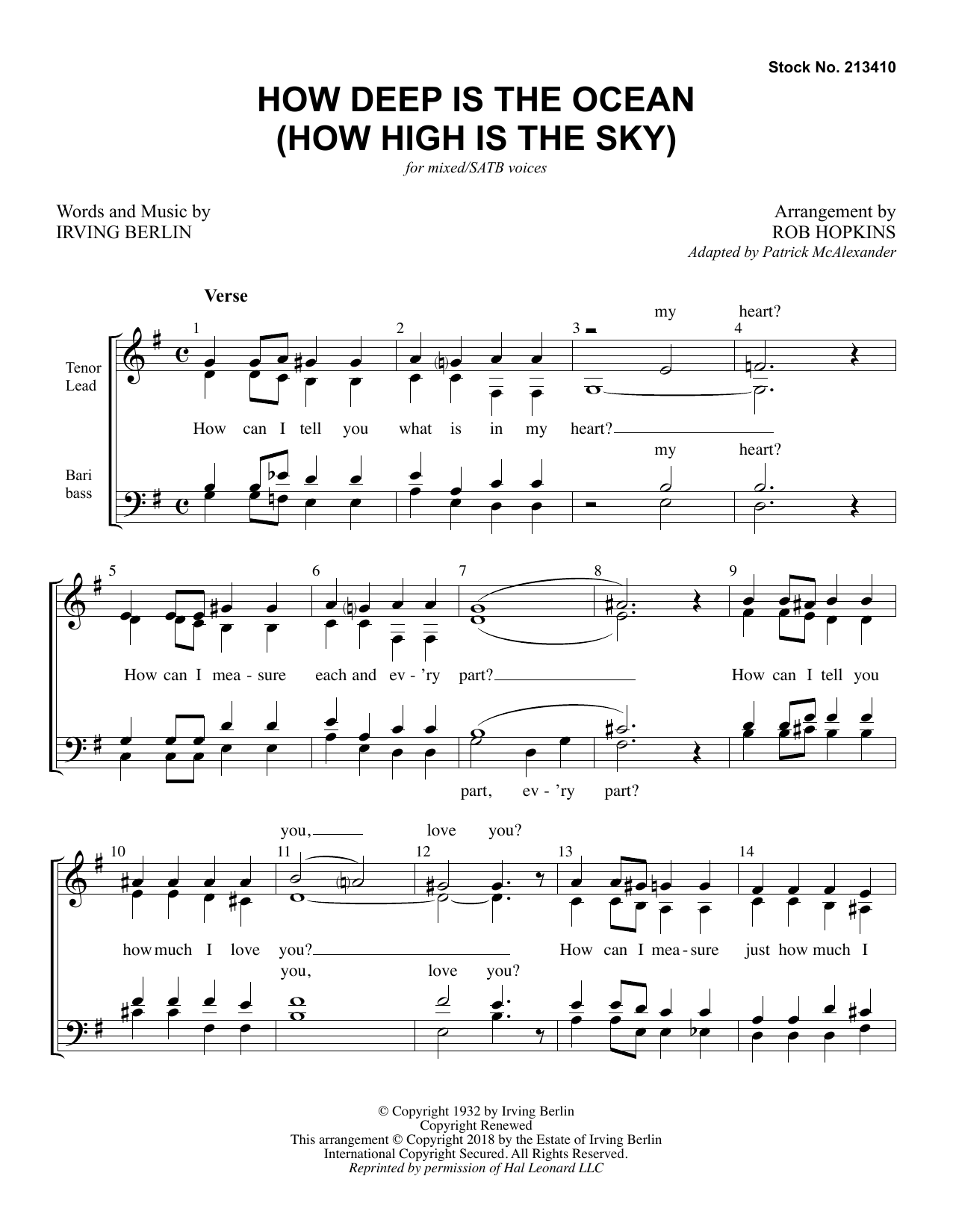 How Deep Is The Ocean (How High Is the Sky) (arr. Rob Hopkins) (SATB Choir) von Irving Berlin