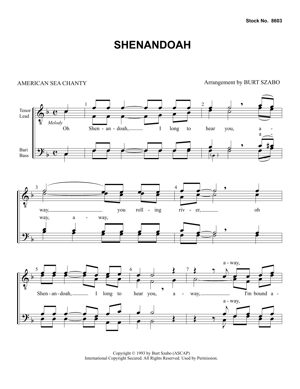 Shenandoah (arr. Burt Szabo) (TTBB Choir) von American Sea Chanty