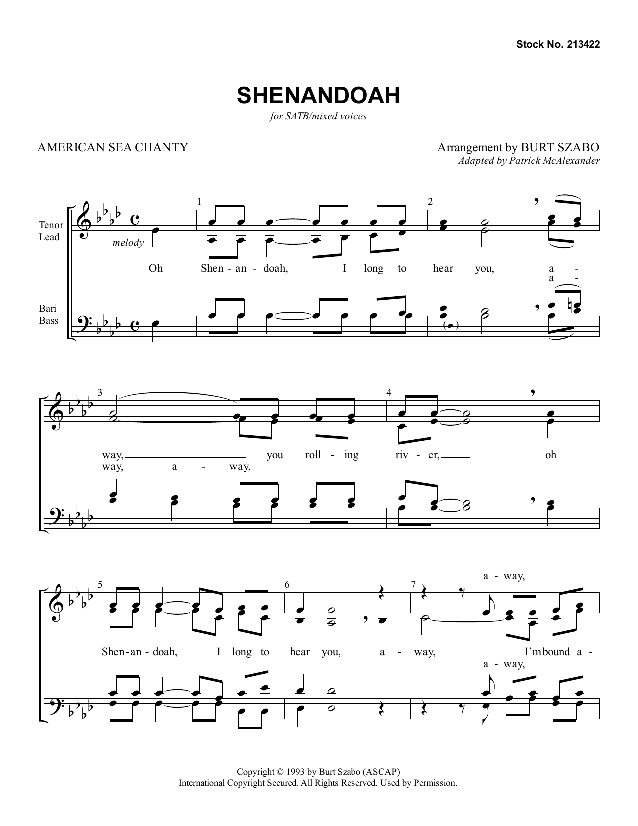 Shenandoah (arr. Burt Szabo) (SATB Choir) von American Sea Chanty