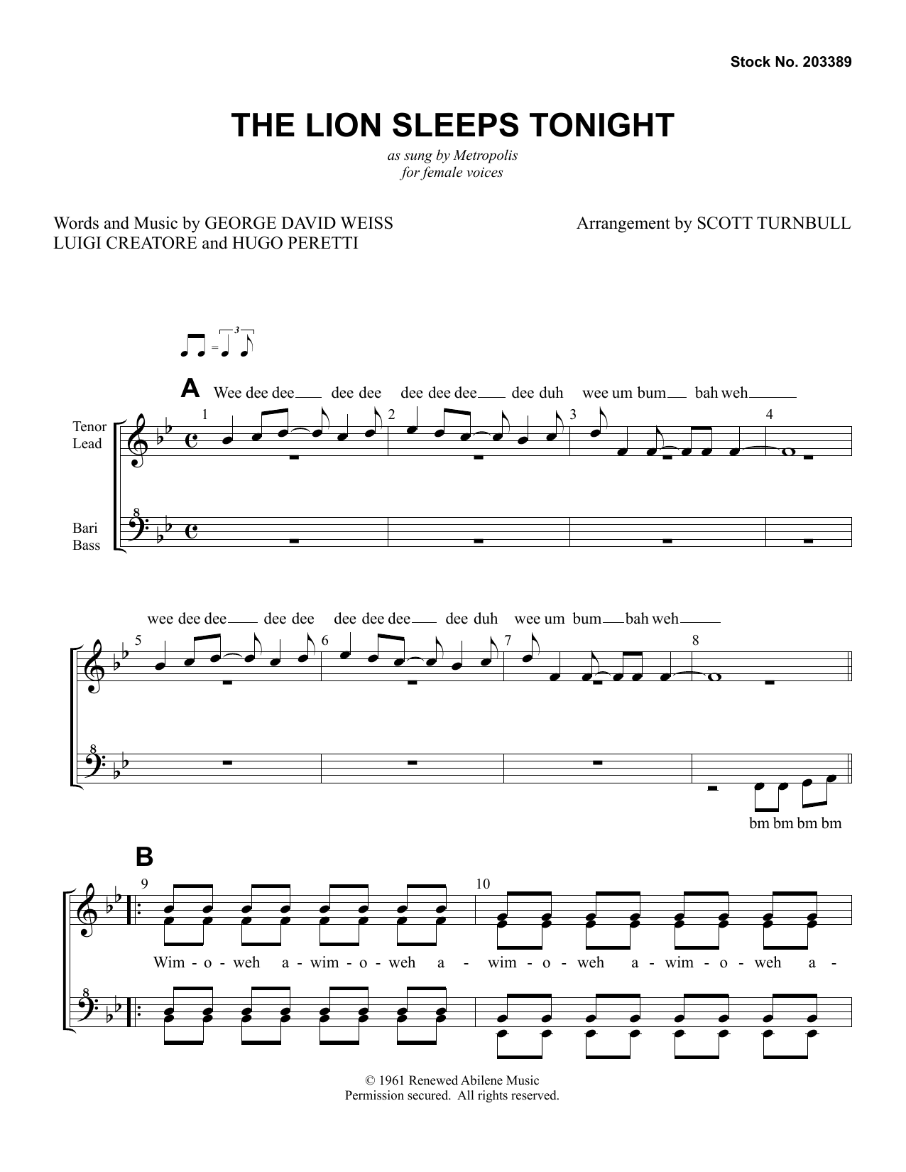 The Lion Sleeps Tonight (arr. Scott Turnbull) (SSAA Choir) von Metropolis