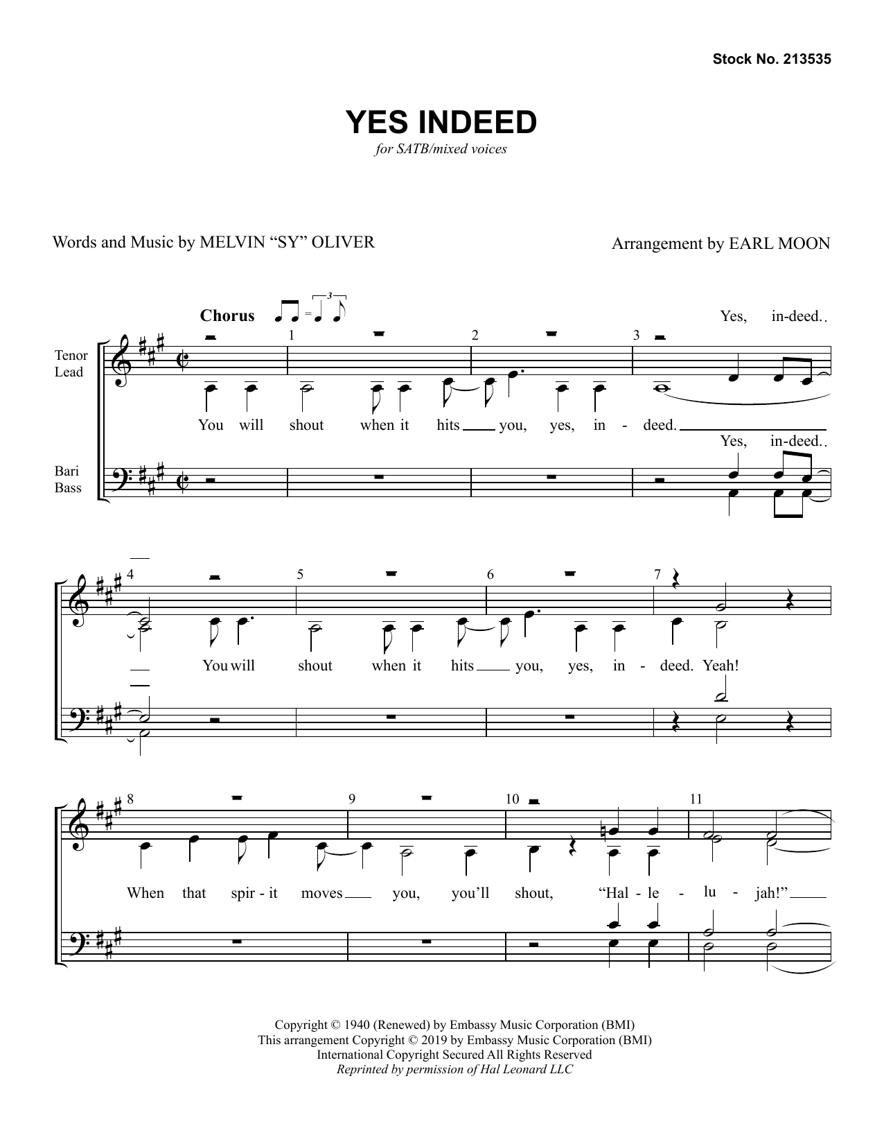 Yes Indeed (arr. Earl Moon) (SATB Choir) von Sy Oliver