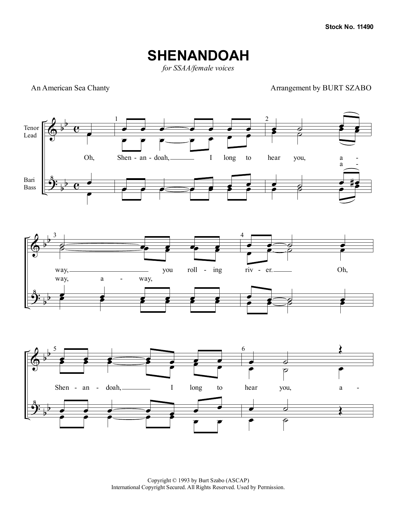 Shenandoah (arr. Burt Szabo) (SSAA Choir) von American Sea Chanty