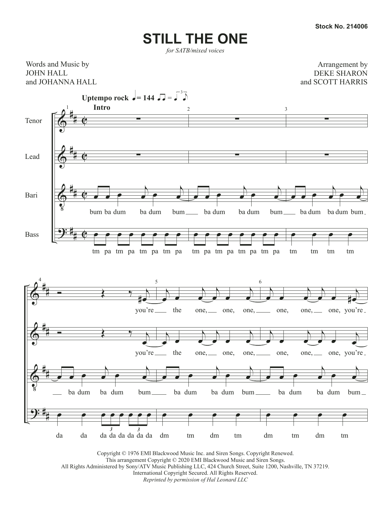 Still The One (arr. Deke Sharon & Scott Harris) (SATB Choir) von John Hall & Johanna Hall