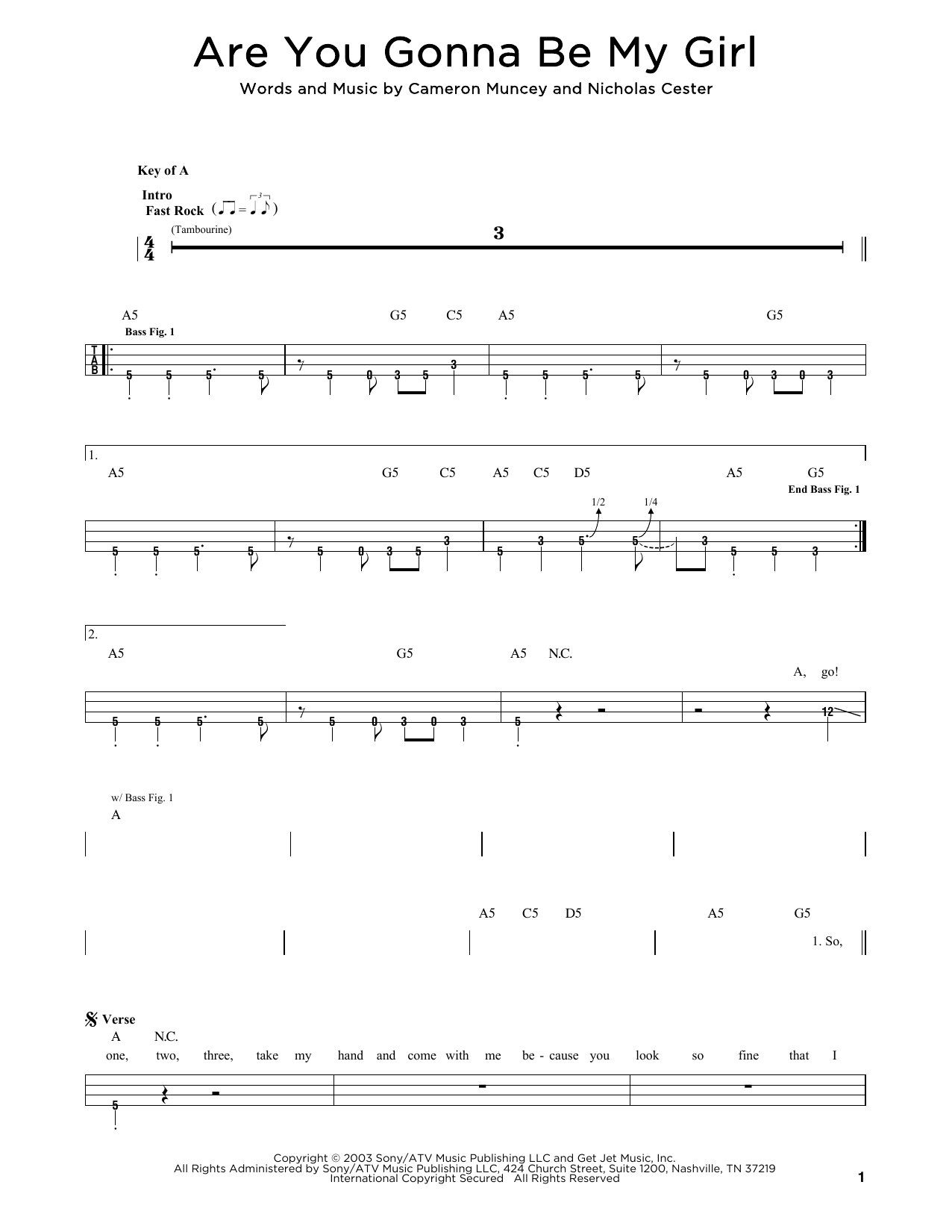 Are You Gonna Be My Girl (Easy Bass Tab) von Jet