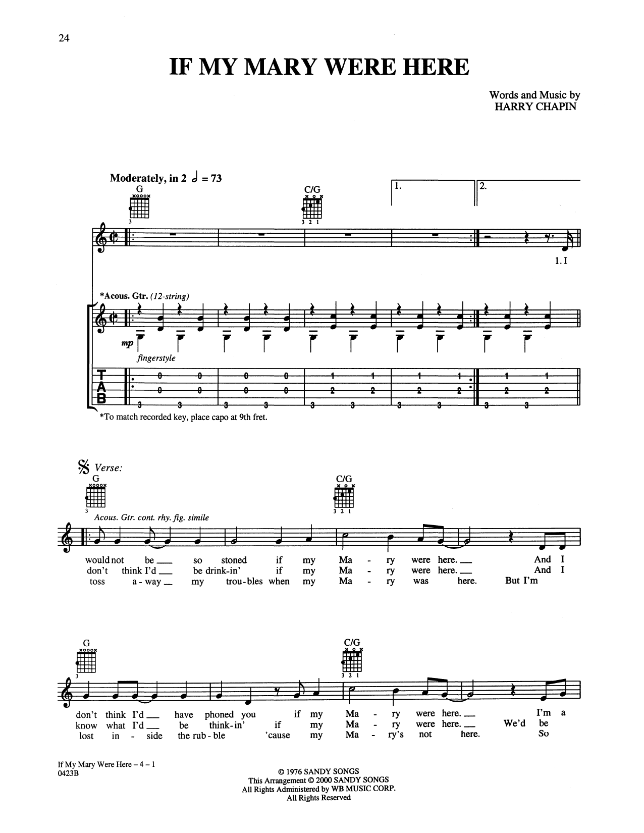If My Mary Were Here (Guitar Tab) von Harry Chapin