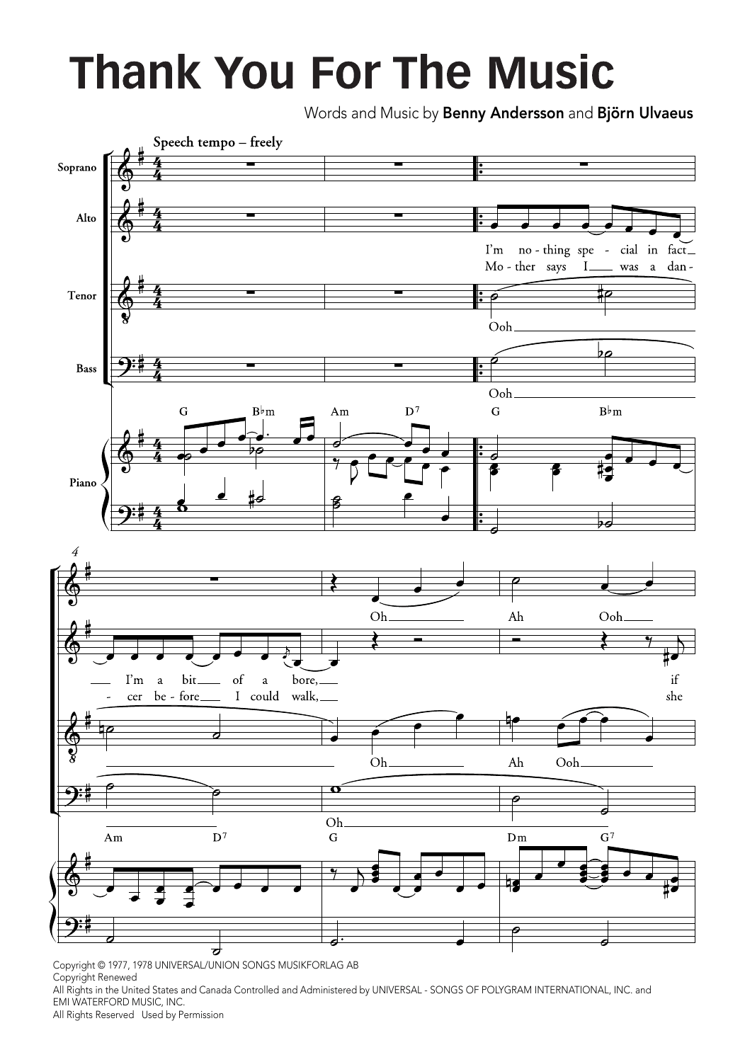 Thank You For The Music (arr. Ralph Allwood & Lora Sansun) (SATB Choir) von ABBA