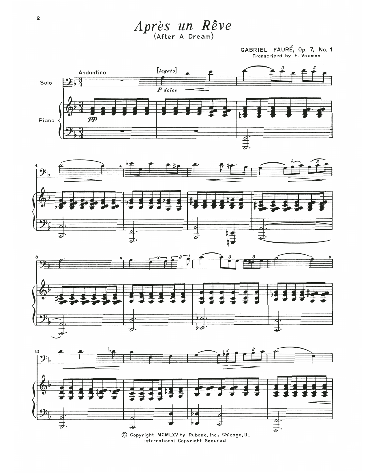 Apres Un Reve (Trombone and Piano) von Gabriel Faure