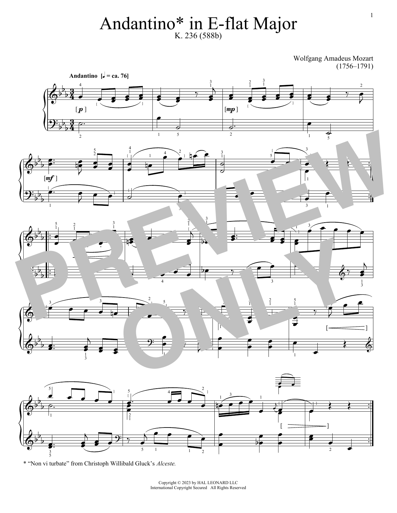 Andantino In E Flat (Piano Solo) von Wolfgang Amadeus Mozart