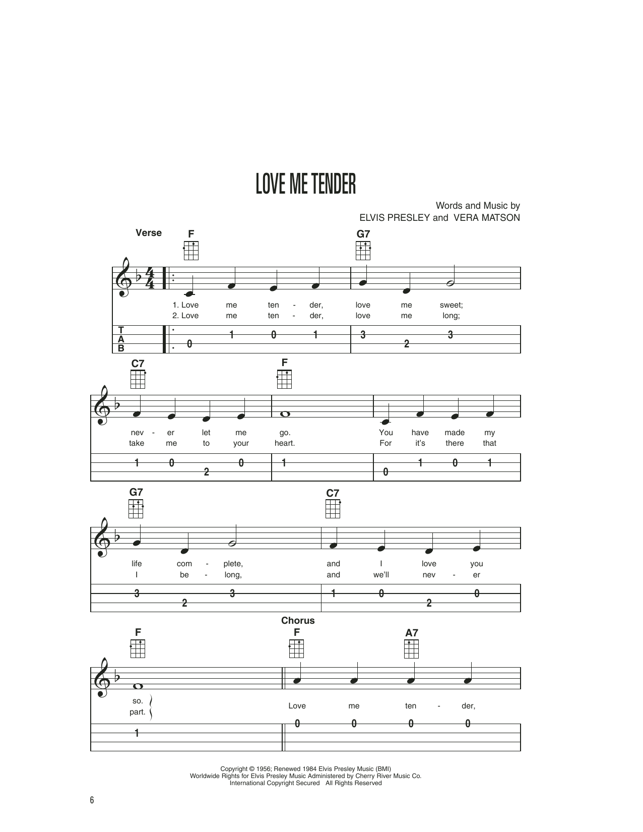 Love Me Tender (Easy Ukulele Tab) von Elvis Presley