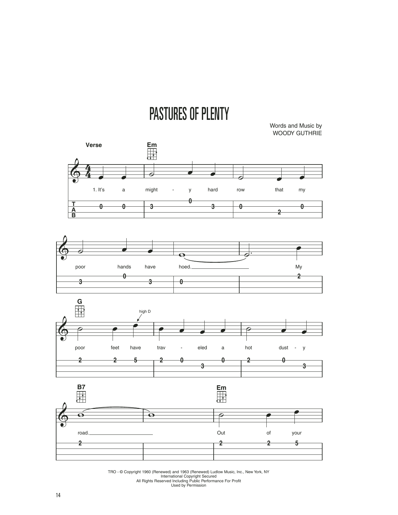 Pastures Of Plenty (Easy Ukulele Tab) von Woody Guthrie